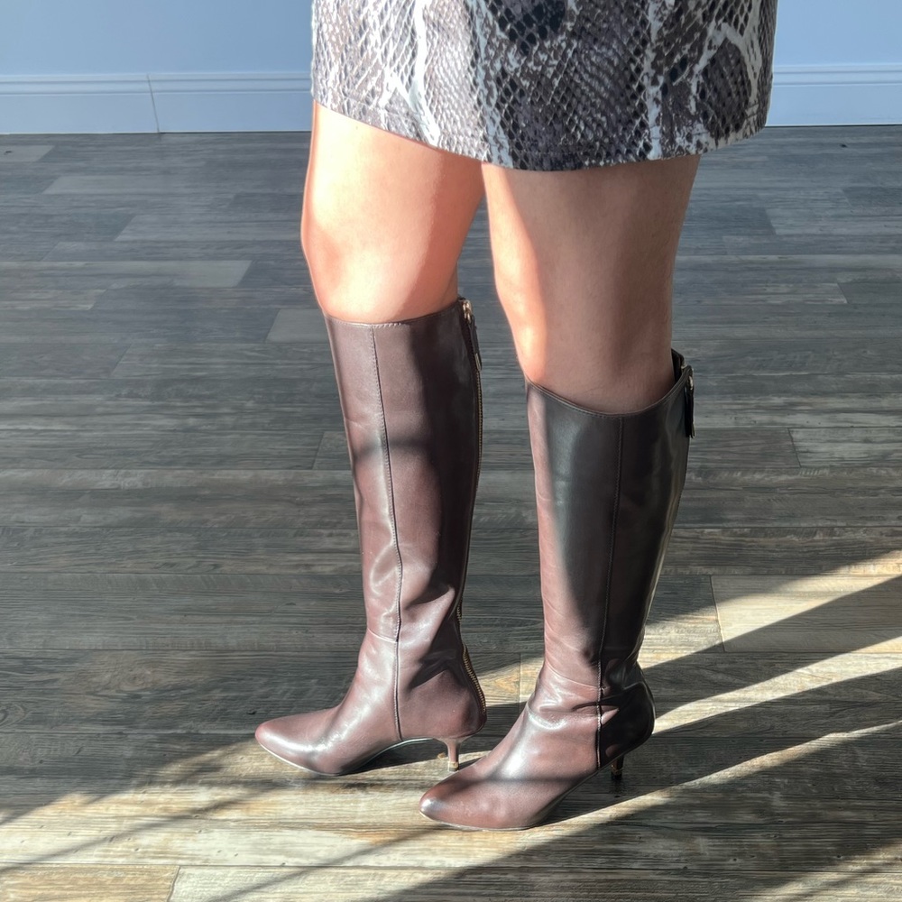 Coach Fayth Semi Matte Calf Leather Boot Chestnut Brown Size 6 - Picture 12 of 14